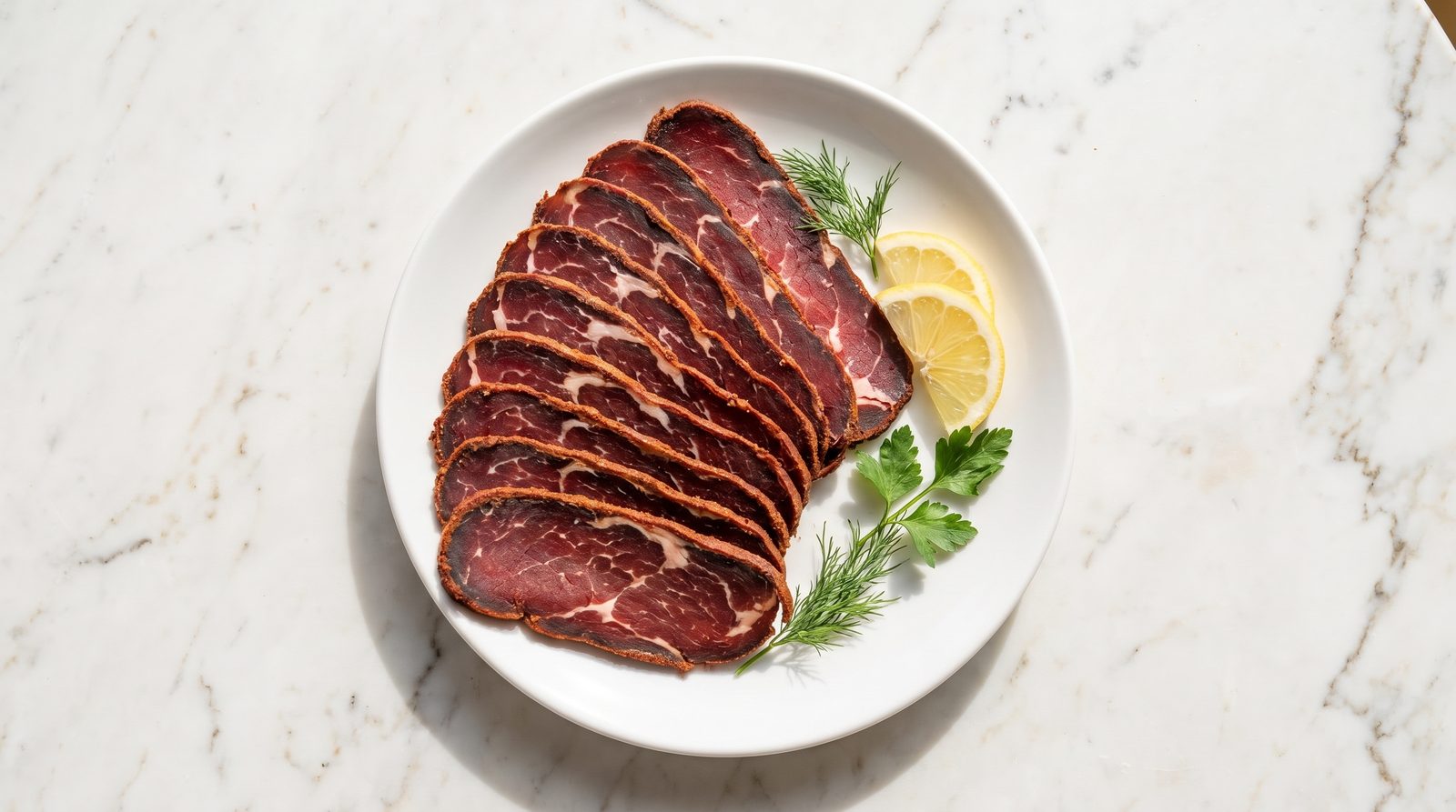 Basturma, sliced almost transparent