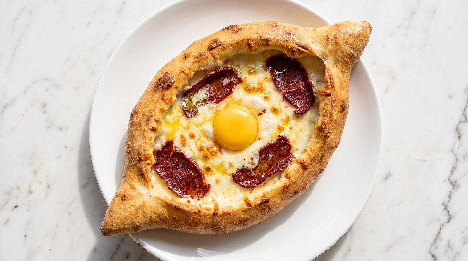 Khachapuri, cheese bread baked with an egg