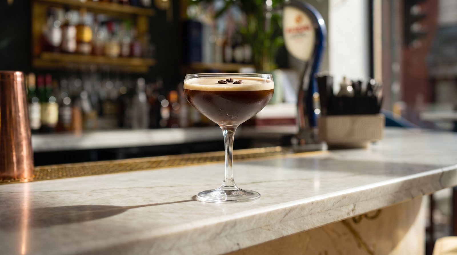 An espresso martini on the bar